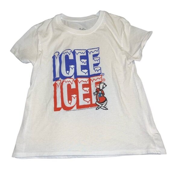 Justice Other - Red White Blue ICEE Frozen Drink Bear Girls Size 7 Glitter Graphic T Shirt EUC